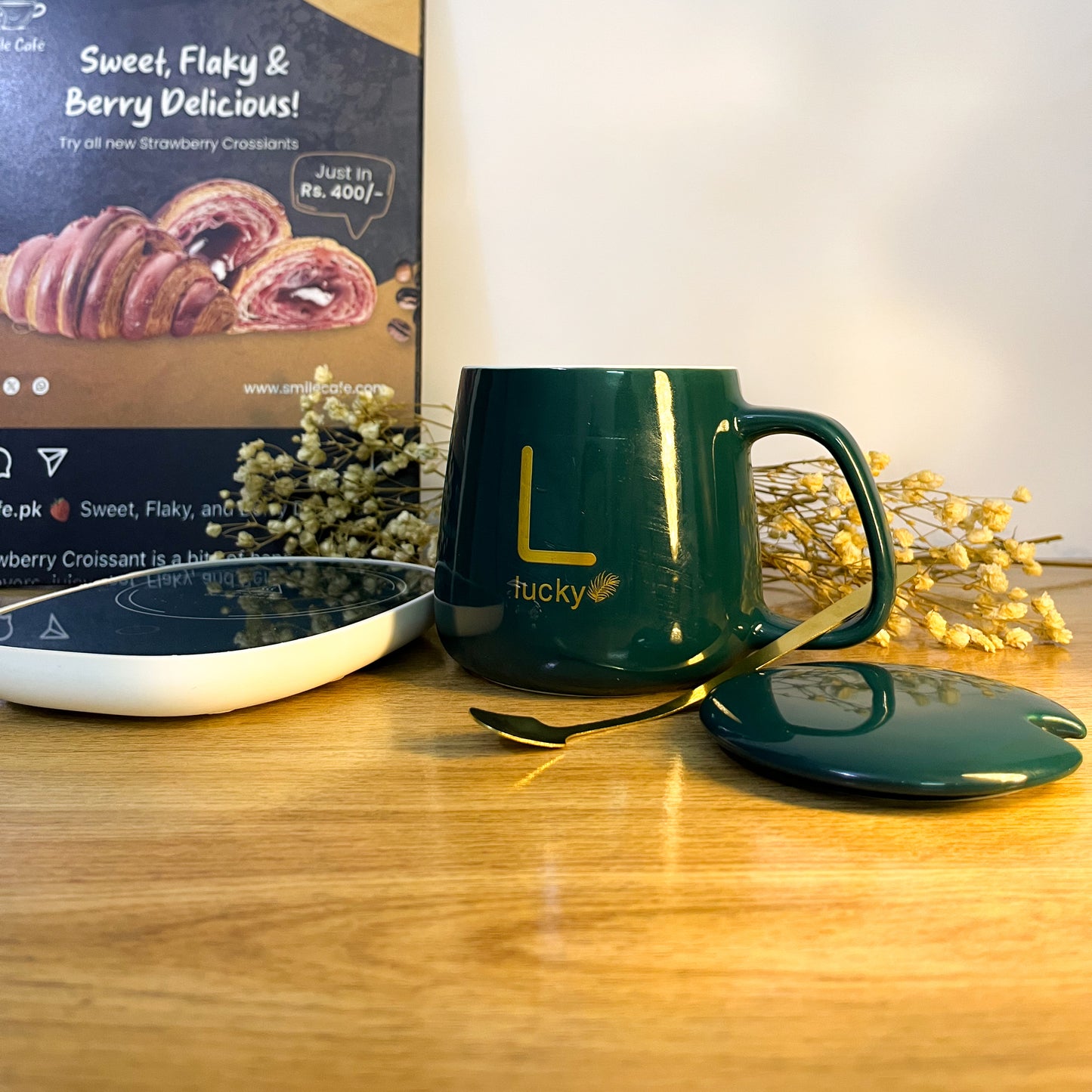 Portable Coffee Cup Warmer Set – Ceramic Mug & Heating Pad for Hot Drinks