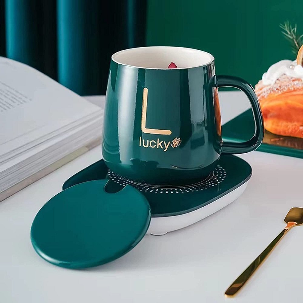Portable Coffee Cup Warmer Set – Ceramic Mug & Heating Pad for Hot Drinks