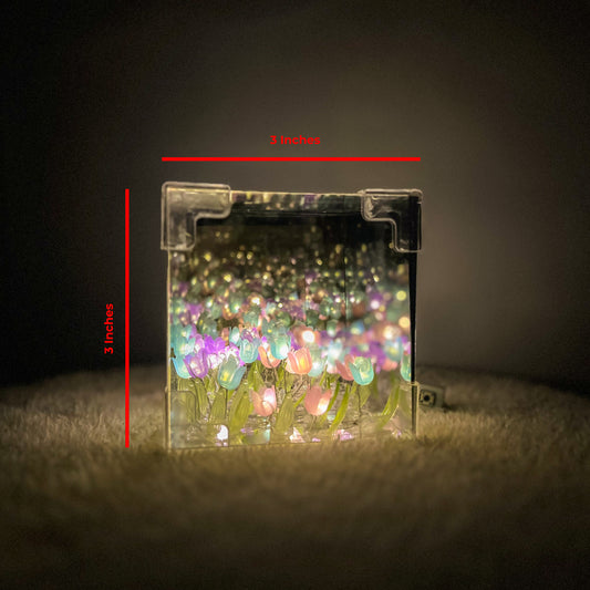 Infinity Mirror Flower Box Lamp – LED Tulip Night Light for Room Decor & Gifting | Colorful Reflective Light Box