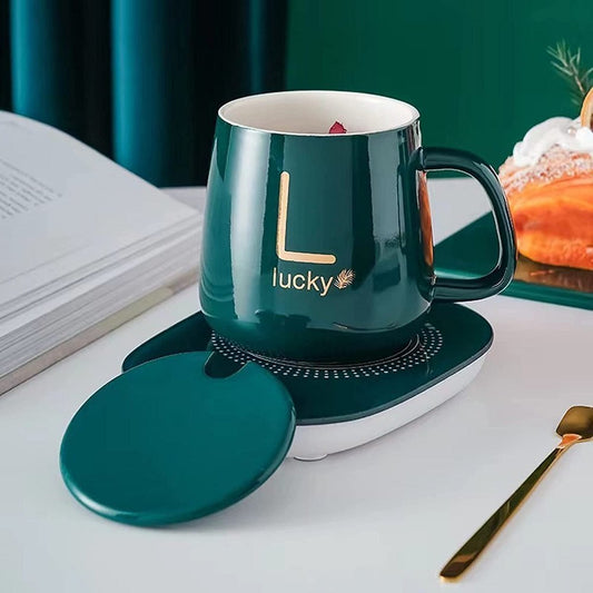 Portable Coffee Cup Warmer Set – Ceramic Mug & Heating Pad for Hot Drinks