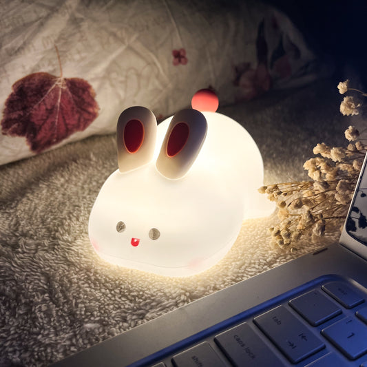 Cute Rabbit Pat Lamp – Silicone Touch Night Light for Decor