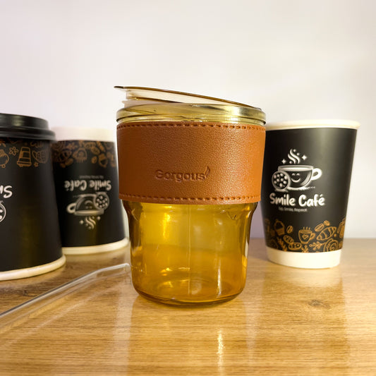 Glass Coffee Cup with Lid & Straw – Leak-Proof Iced Mug